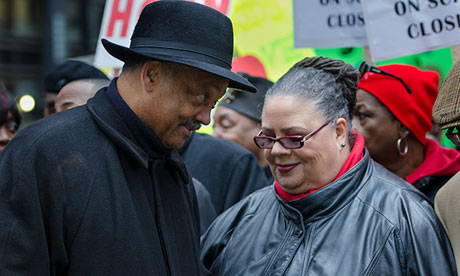 The Rev Jessie Jackson and Karen Lewis, president of CTU Local 1, at the Chicago schools protest